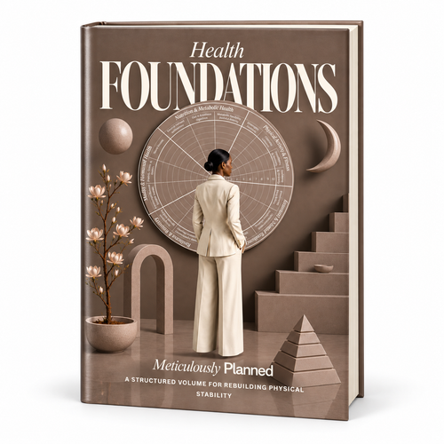 Health Foundations™ hardcover at an angle, showing the taupe illustrated cover and page edges