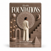 Health Foundations™ hardcover in taupe, showing a woman in a cream suit facing a wheel diagram beside steps and magnolia