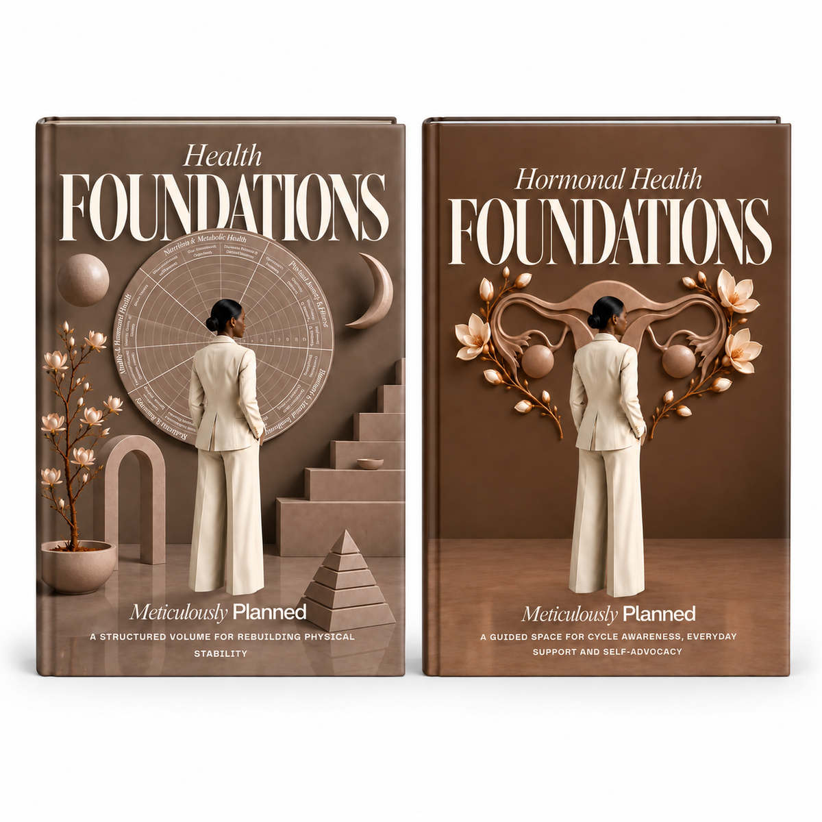Health Foundations™ and Hormonal Health™ hardcovers side by side, front covers facing forward